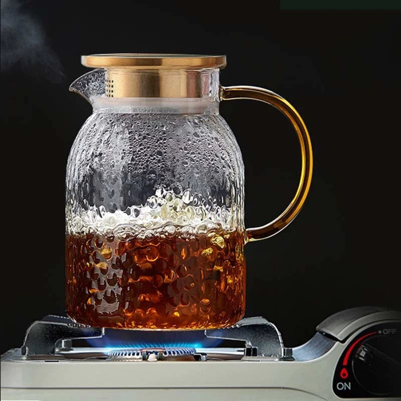 JUSTINLAU Cold Water Jug Heat-resistant Glass Teapot Large Capacity Rice Grain Pattern Boil Water Kettle for Kitchen and Dining