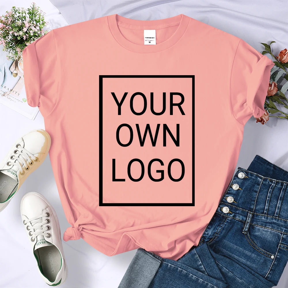 Custom DIY LOGO Women T-Shirt Summer Y2K Streetwear Comfortable Female Short Sleeves Crewneck Customized Pattern Tee Tops