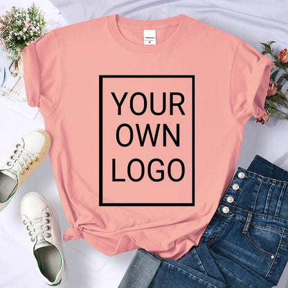 Custom DIY LOGO Women T-Shirt Summer Y2K Streetwear Comfortable Female Short Sleeves Crewneck Customized Pattern Tee Tops
