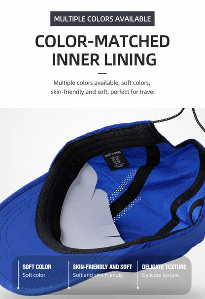 Water Resistant Quick Dry 5 Panel Baseball Hat Lightweight Breathable Sports Sun Caps For Men Women Drawstring Foldable Hats