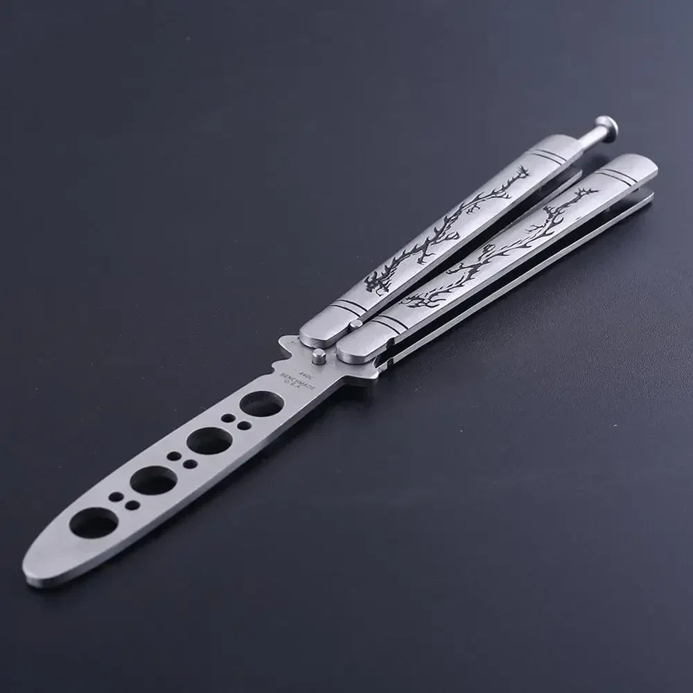 Outdoor Training Butterfly Knife Trainer  Stainless Steel Knife Folding Knife No Edge Dull Tool Combs Shape 56 HRC