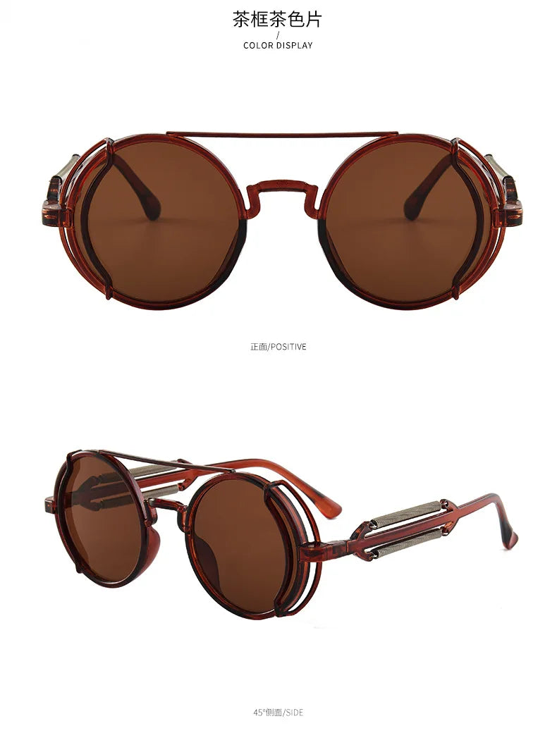 Klasyczne gotyckie okulary przeciwsłoneczne Steampunk Luksusowa marka Projektant Wysokiej jakości męskie i damskie retro okrągłe okulary przeciwsłoneczne z oprawką z PC