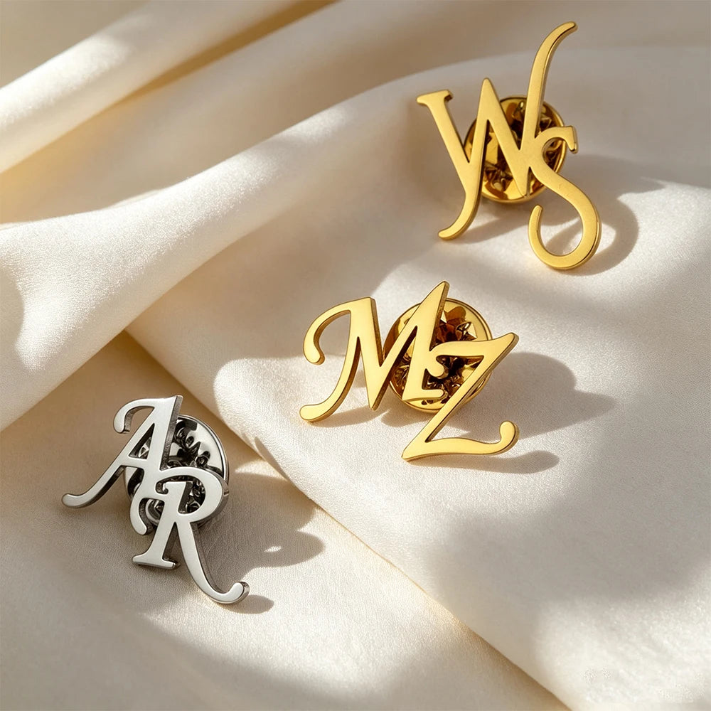 Customized Initial Letter Brooch Fashion Stainless Steel Customized Initial Letter Brooch Personalized Men's Jewelry Gift