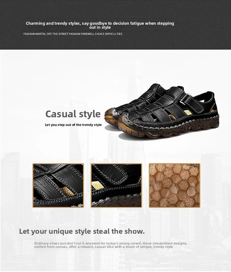 Large Size Summer New Men's Beach Sandals Outdoor Casual Leather Bag Head Wear-resistant Breathable Men's Shoes