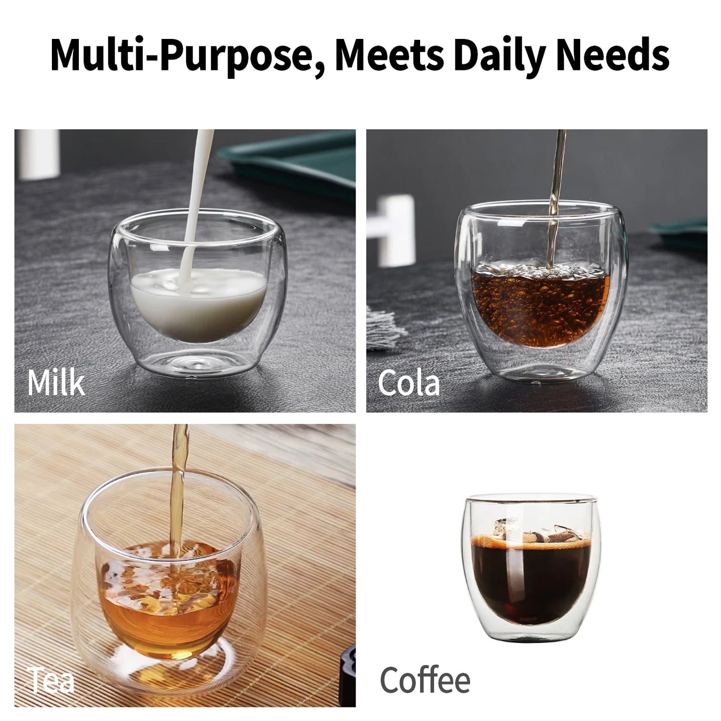 OANKR Double Walled Glass Coffee Mugs 80ML Insulated Layer Coffee Cups Borosilicate Glass Espresso Cup for Hot Beverage, Tea