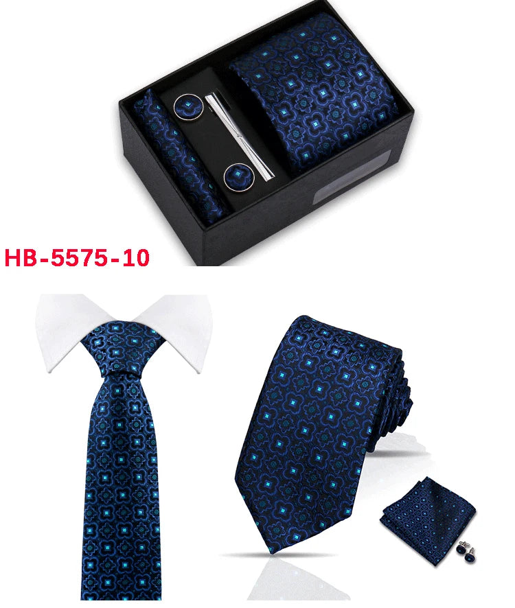Classic Mens Tie Set Paisley Hanky Cufflinks In Gift Box Jacquard Woven Neckties Set For Men Formal Wedding Fashion Accessories
