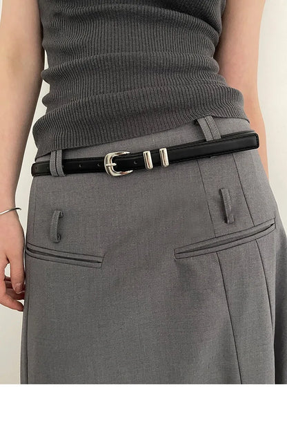 Woman's Fashionable Belts Black Simple Thin PU Belts Trousers Skirt Versatile Belts Student's Casual Belt
