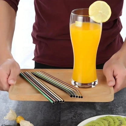 11Pcs Reusable Black Straw Set 304 Stainless Steel Straw Straight Bent Drinking Straw With Cleaning Brush Home Bar Accessory