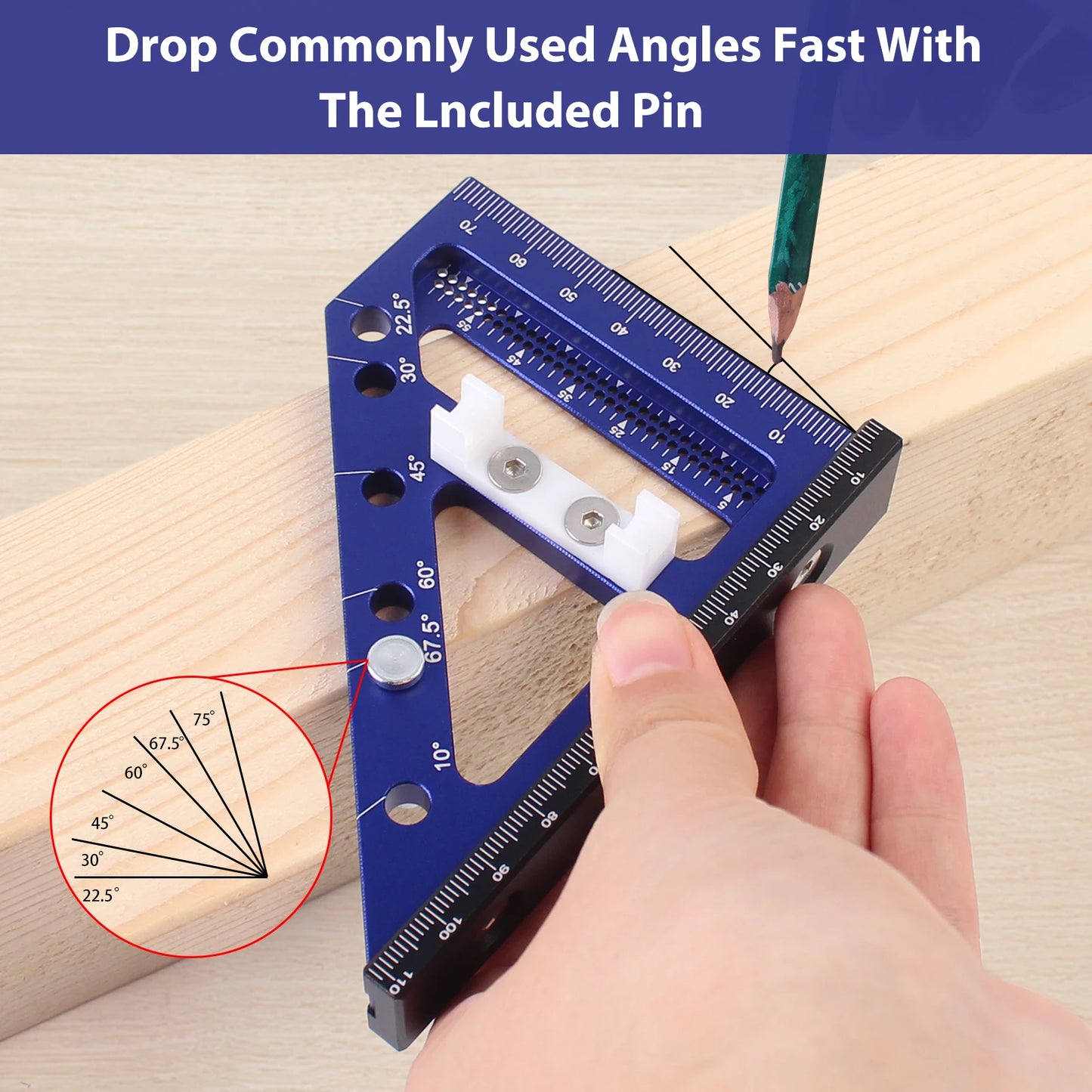 22.5-90 Degree Woodworking Square Protractor Aluminum Alloy Miter Triangle Ruler Layout Measuring Tool for Engineer Carpenter