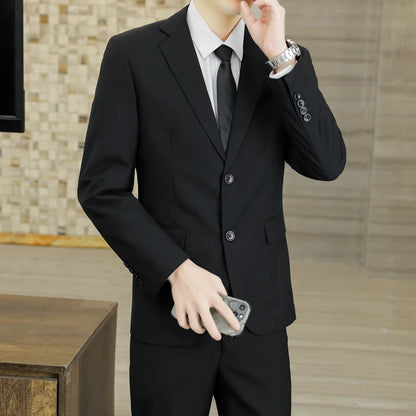 S-6XL Suit (Blazer+Trousers) Men's Gentlemanly Wedding Fashion Business Fit Best Man Casual Host Solid-color British-style Suit
