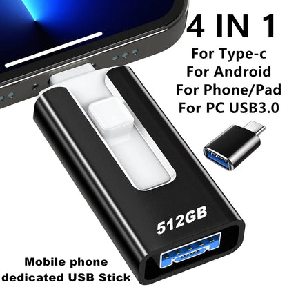 512GB Photo Stick for iPhone Flash Drive 256GB Memory Stick Storage Videos Files Backup Compatible with iPad Android PC Free app