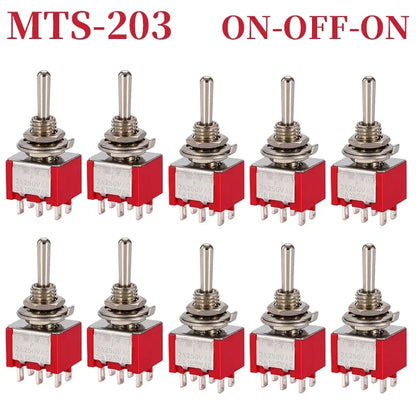 10PCS MTS-102 103 202 203 3Pins 6 Pins Mini Toggle Switch For Switching Lamp Light ON-OFF-ON /ON-ON Switch 6A 125VAC