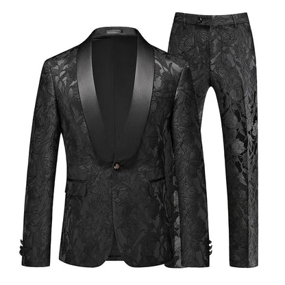 Man Outfit Fashion Printed Patchwork Slim Long Sleeve Men Suit Sets Single-breasted Blazer Straight-leg Pants Male 2-piece Suits