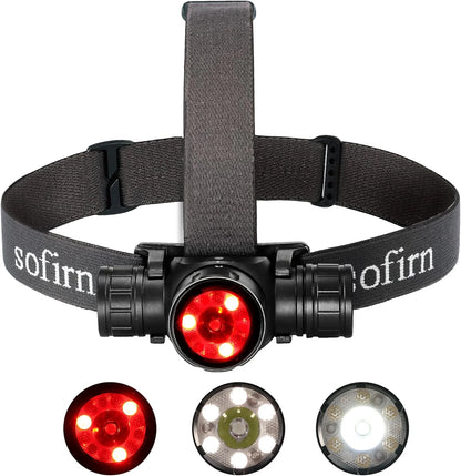 Sofirn HS21 SFT40 LED 2000lm Czerwona Latarka Czołowa 18650 USB C Ładowalna Mocna Latarka z Czujnikiem Podczerwieni