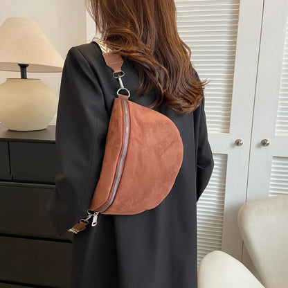 2024 Luxury Designer Women's Chest Bag PU Leather Wide Strap Shoulder Crossbody Bag Female Fashion Fanny Pack Banana Waist Bag