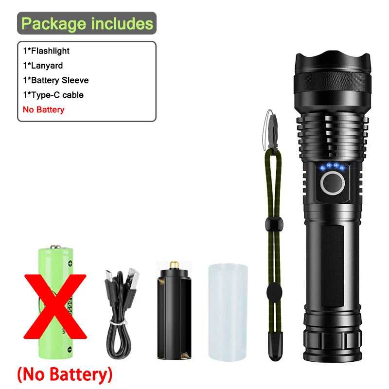 High Power Led Flashlight Telescopic Zoom Portable Rechargeable Led Lamp Emergency Spotlights Camping Torch