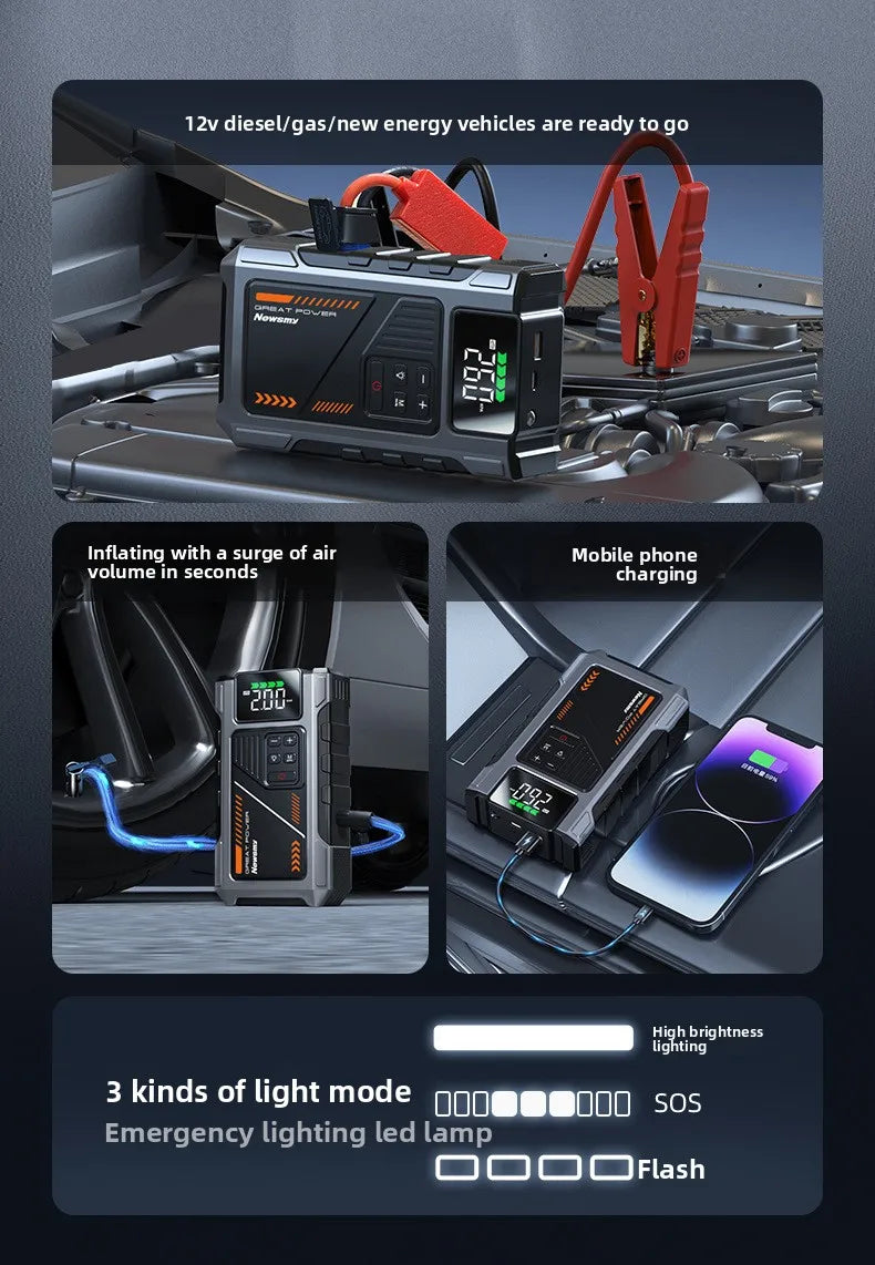 Rozrusznik samochodowy 2 w 1 z pompką powietrza M5 Awaryjny wzmacniacz akumulatora Cyfrowy inflator do opon z monitoringiem opon