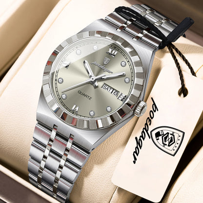 POEDAGAR Elegant Casual Ladies Watch Luminous Waterproof Week Date Fashion Woman Wristwatch Stainless Steel Women Quartz Watches