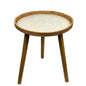 Rattan Round End Table, Boho Side Table for Living Room with Mother of Pearl Inlay, Small Coffee Table Wicker Bedsid Table