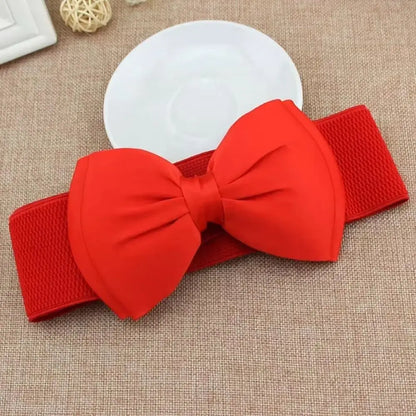 1Pcs New Big Bowknot Waist Belt Elastic Stretch Buckle Bow Waistband Wide Satin Bow Belt for Girls Lady Women