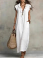 2026 Summer Women Boho Cotton Linen Maxi Dress Solid Color Ruffle V Neck Sleeveless Loose Long Dresses With Pockets Casual Beach