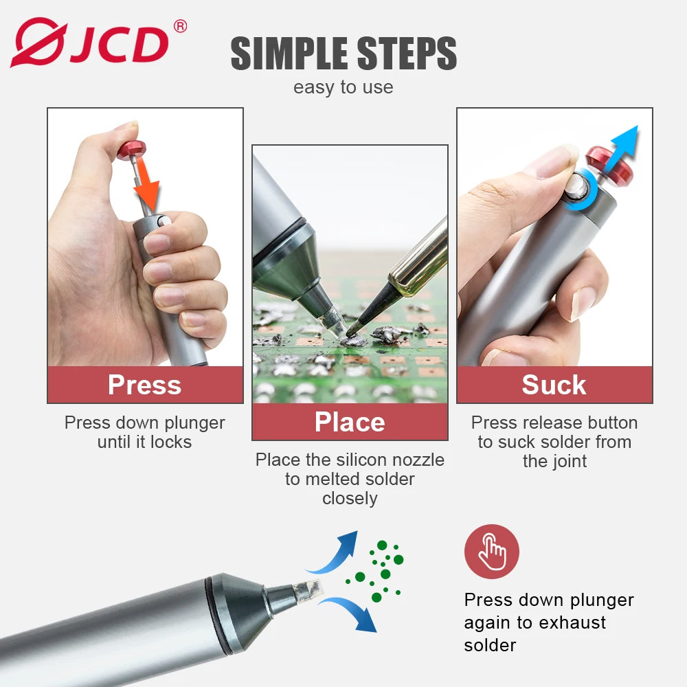 JCD New Aluminum Powerful Desoldering Pump Suction Tin Gun Soldering Sucker Pen Removal Vacuum Solder Iron Welding Repair Tool