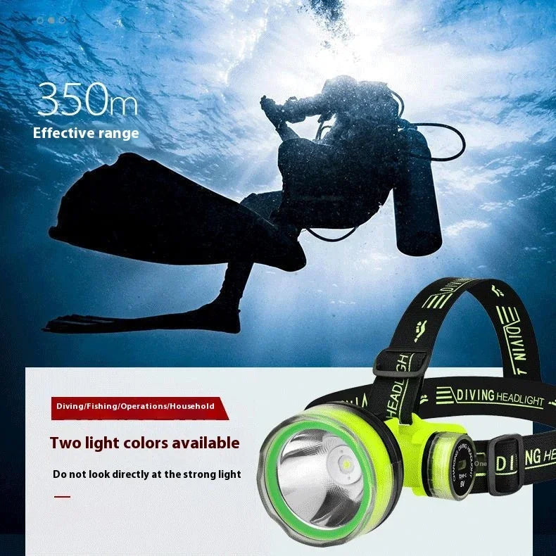 Portable Rechargeable Diving Headlight 350m Underwater Lighting Flashlight Super Bright LED Diver Spearfishing Headlamp