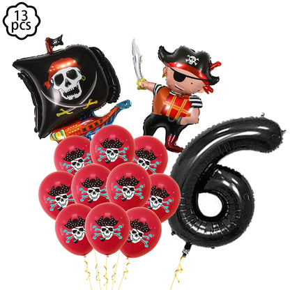 Pirate party napkins plates cups Tablecloths Banner Pirate skull balloon kids Caribbean Pirate themed birthday party decoration