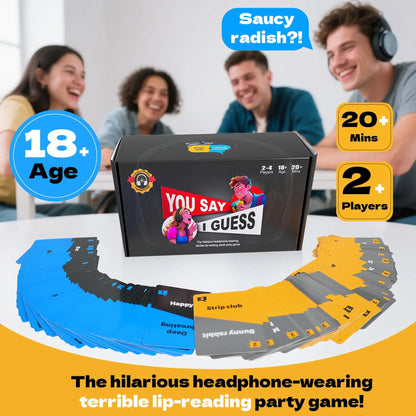 Adult Lip Reading Game with Headphones, Fun Group Party Game, 18+, English Version, Interactive Friends Gathering Entertainment.