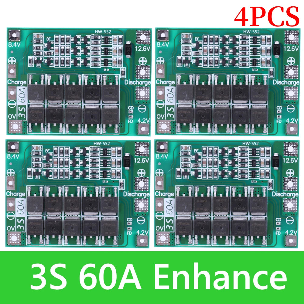 BMS 3S/4S 5A 10A 20A 25A 40A 60A Płytka zabezpieczająca ładowarkę do akumulatorów litowo-jonowych 18650 do wiertarki 12 V z funkcją wzmocnienia/balansu