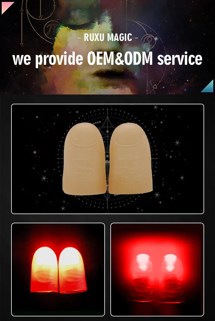 Thumb Finger Light Luminous Finger Light Magic Trick Props Halloween  Glowing Fingers Glow Thumbs（Red）magic props