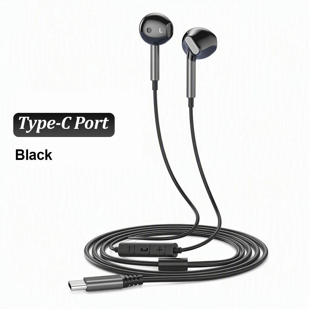 USB Type C Wired Headphones 9D HiFi Stereo Headset 3.5mm Music Earphones With Mic Volume Control For Samsung iPhone 17 16 Xiaomi