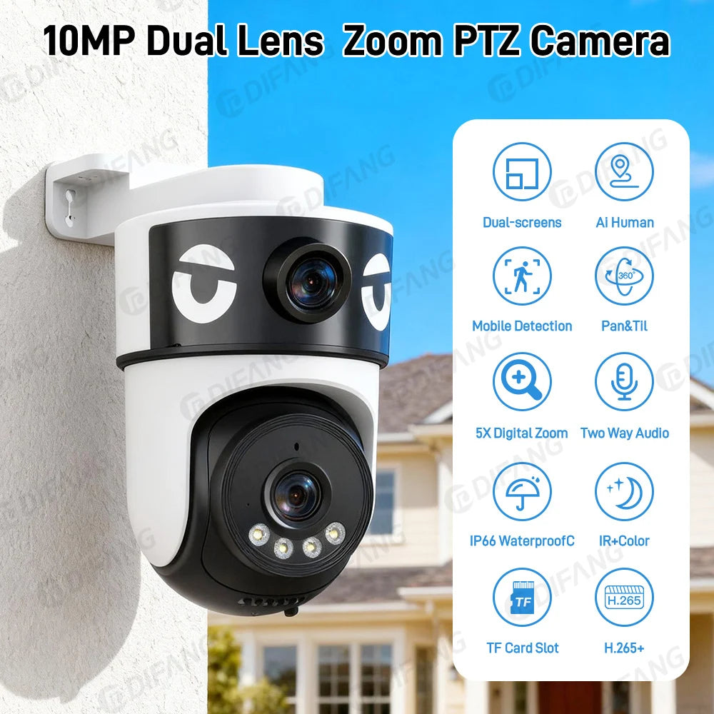 WiFi Dual Lens Dual Screen Camera 5K 10MP Waterproof AI Tracking O-kam Pro Outdoor Street CCTV Surveillance Cam