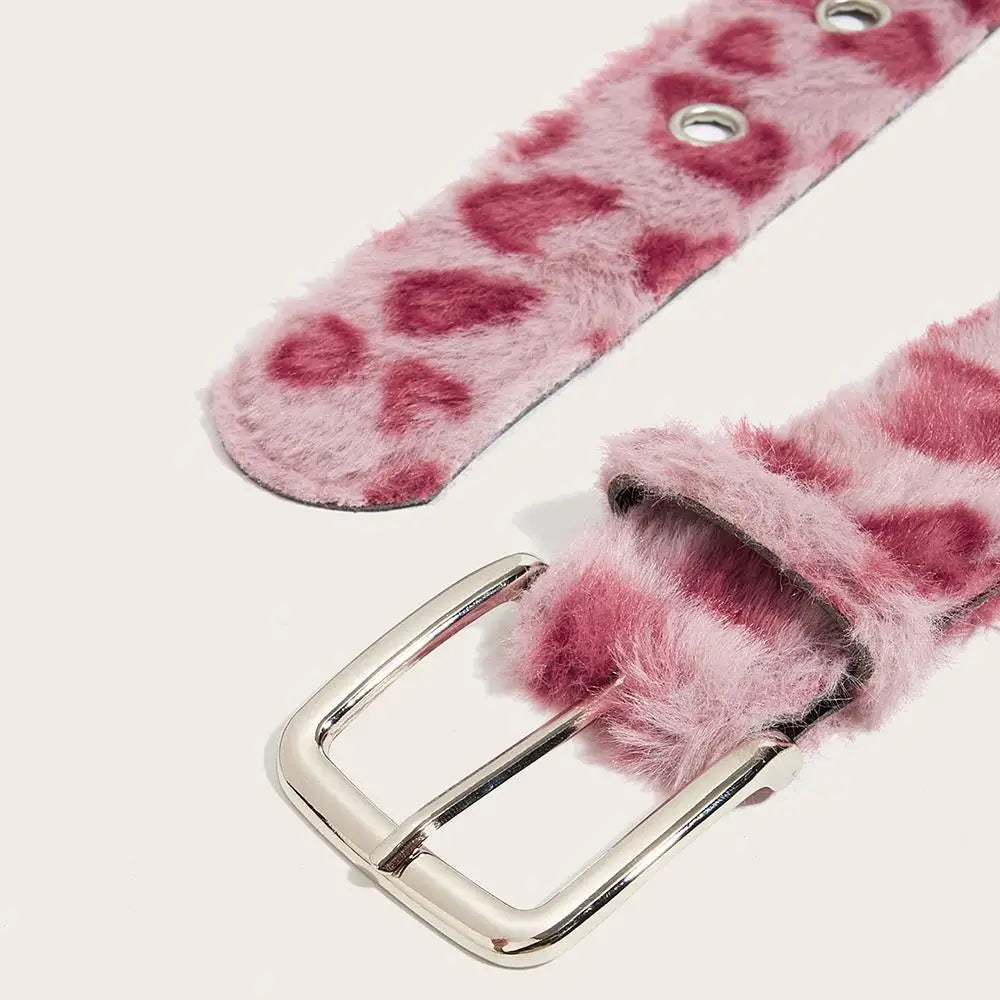Retro Leopard Print Faux Fur Belt Y2k Pink Fur Belts Punk American Sexy Women's Waistband Winter Fluffy Waist Belt Accessories