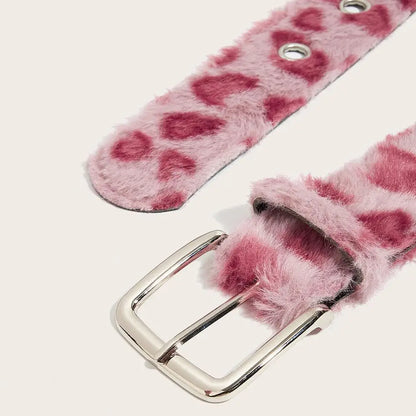 Retro Leopard Print Faux Fur Belt Y2k Pink Fur Belts Punk American Sexy Women's Waistband Winter Fluffy Waist Belt Accessories