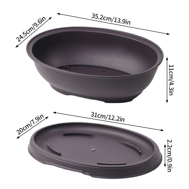 Rectangular Square Flowerpots Imitation Purple Clay Succulent Plants Pots Oval Pots Outdoor Garden Landscape Bonsai Pot Trays