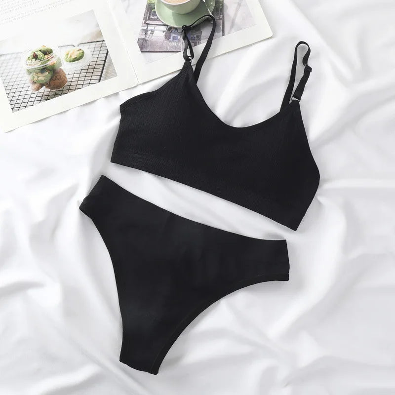 Women Push-Up Bra And Panties Set Wire Free Seamless Bra Sexy Lingerie High Waist Thongs Sports Brassiere Female Underwear Set