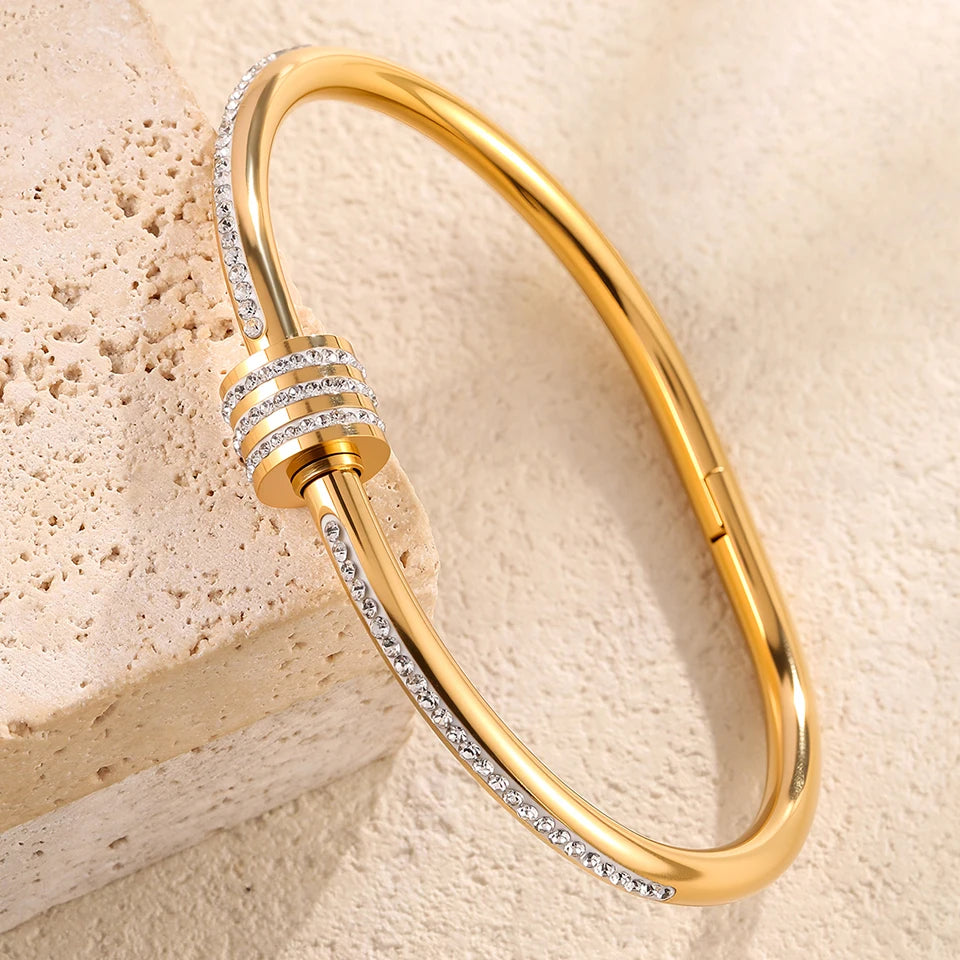 5pcs/Set Minimalist Elegant Luxury Sparkling Bangle Bracelets High-End Titanium Steel Bracelets For Women