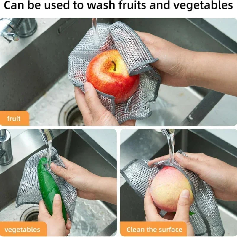Rags for Kitchen Scrubber Wire Dishcloth Thickened Double-sided Metal Steel Cleaning Towel Pot Dish Washing Cloths Scouring Pads