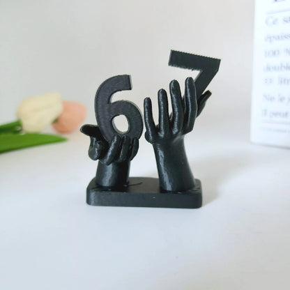3D Printed Figurine Holding Digital Italian Brain Rot Math 67, Funny and Funny Meme Figurine Holding Digital 67 Sculpture