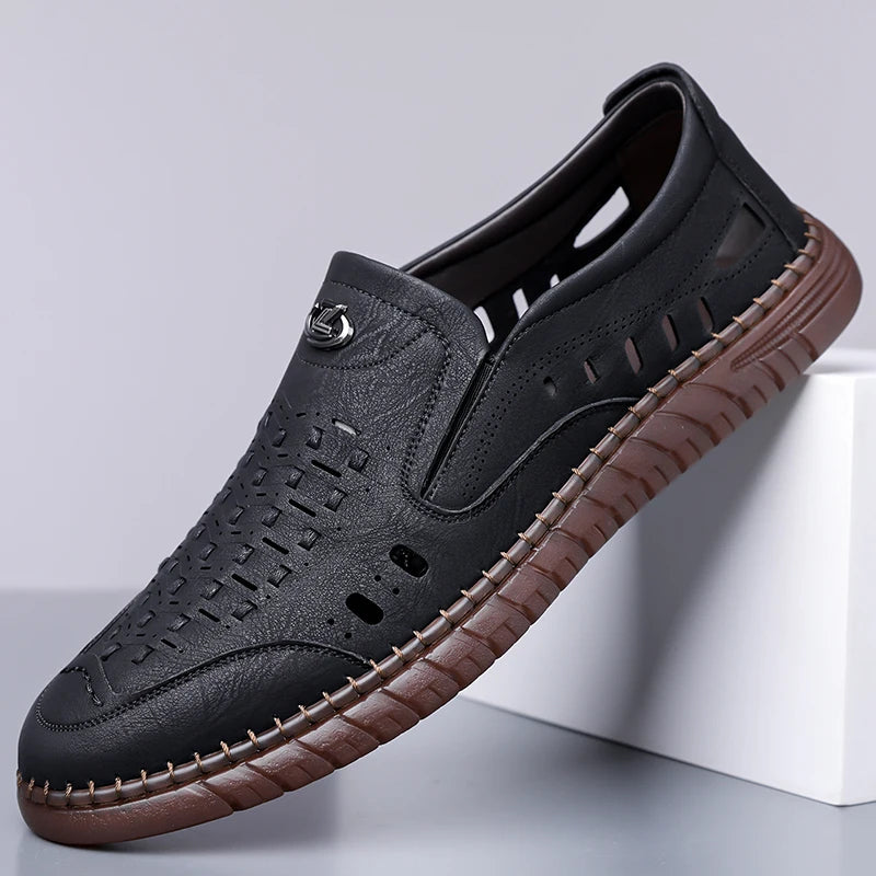 Men's Comfortable Slip-on Loafers, Non-slip Soft Sole Business Casual Shoes, Breathable for Outdoor Use and Driving-XH501