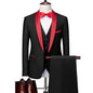 ( Jacket + Vest + Pants ) Men's 3 Piece Tuxedo Suit Set, Beige Blazer with Black Shawl Lapel for Wedding, Groom, Formal Party