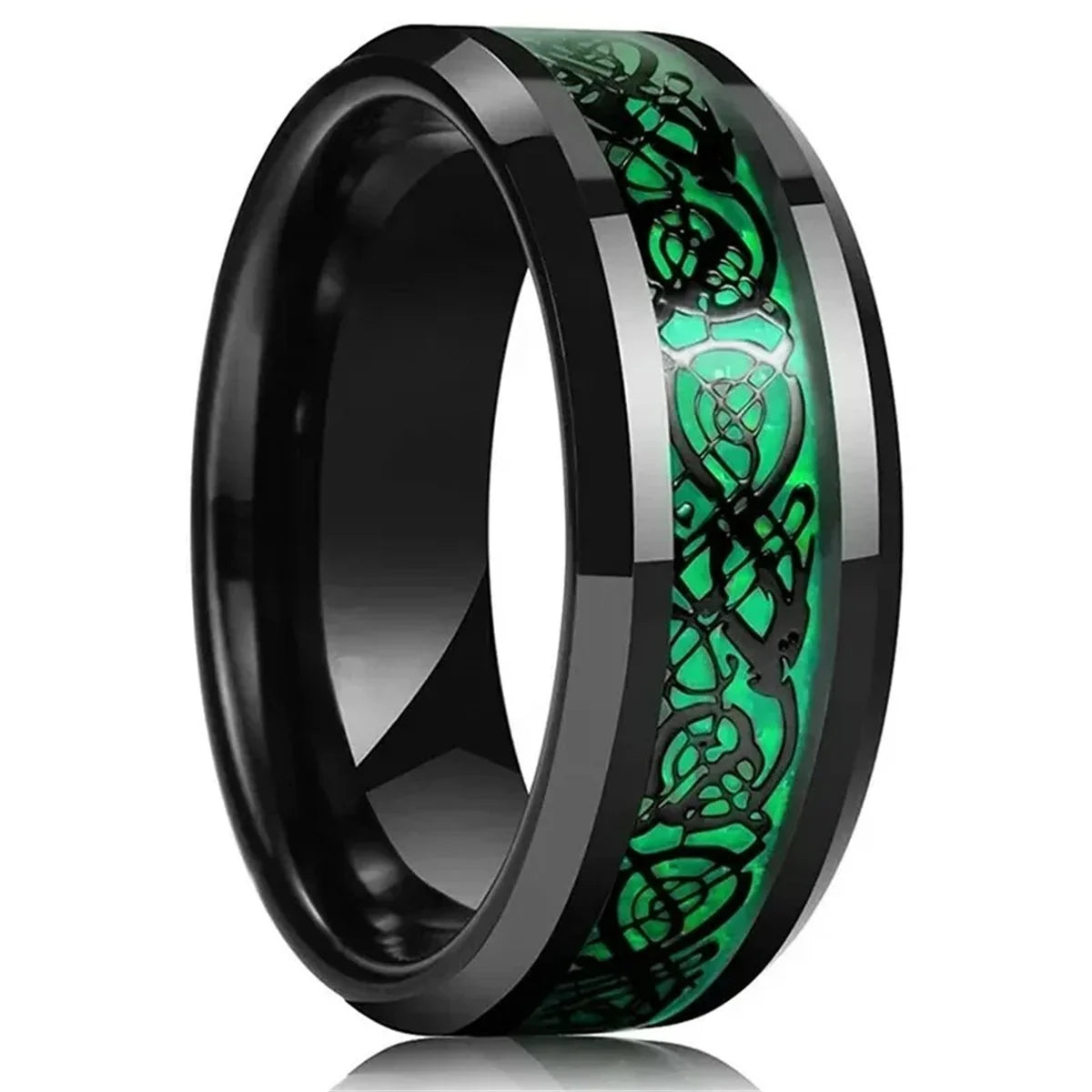 30 Colors Fashion 8MM Men Stainless Steel Celtic Dragon Rings Inlay Carbon Fiber Rings For Men Women Wedding Party Jewelry Gifts