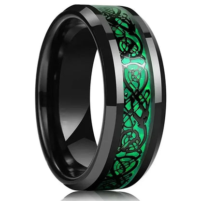 30 Colors Fashion 8MM Men Stainless Steel Celtic Dragon Rings Inlay Carbon Fiber Rings For Men Women Wedding Party Jewelry Gifts