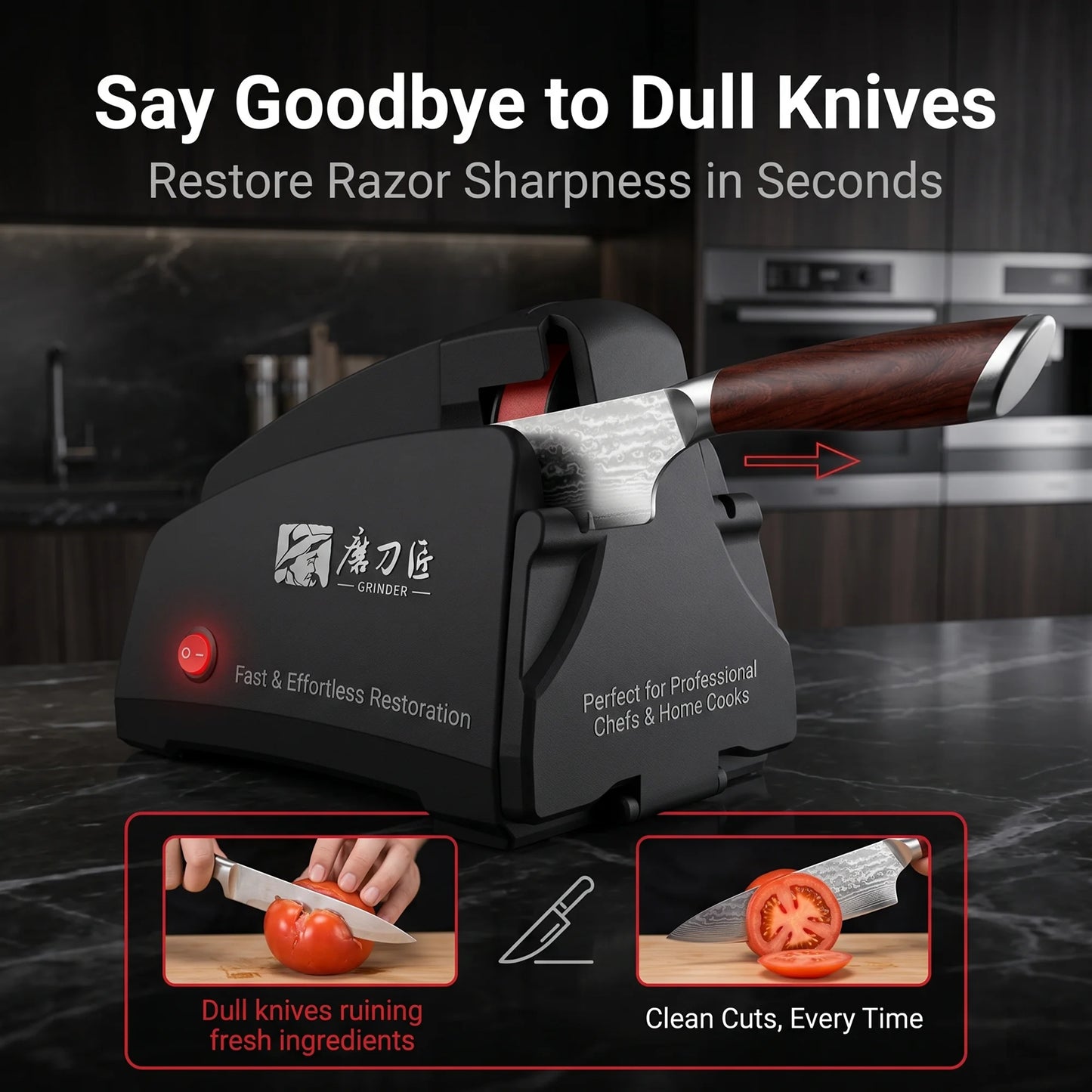 Electric Belt Knife Sharpener for Home, 120# 320# 600# 1000# Grit, Fast Sharpening & Polishing