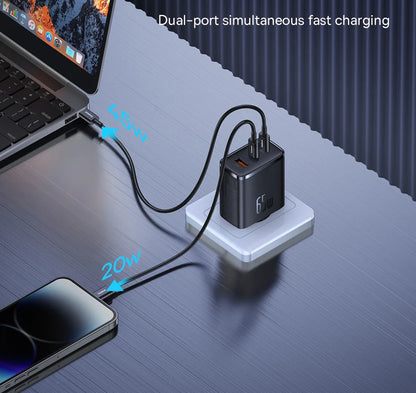 Ładowarka Baseus 65W USB C GaN, wspiera ładowanie QC PD, przenośna szybka ładowarka do iPhone'a 17 16 15, Xiaomi, ładowarka do laptopa