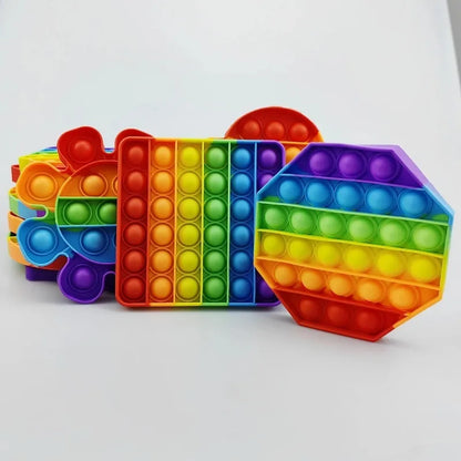 Silicone Rainbow Push Pop Toy, Round Sensory Fidget Bubble Toy, Anxiety Relief Desktop Game for Children