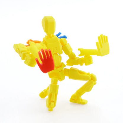 3D Printed Multi-Joint Movable Action Figure Yellow Humanoid Toy with Replaceable Hands Stress Relief Desktop Decor