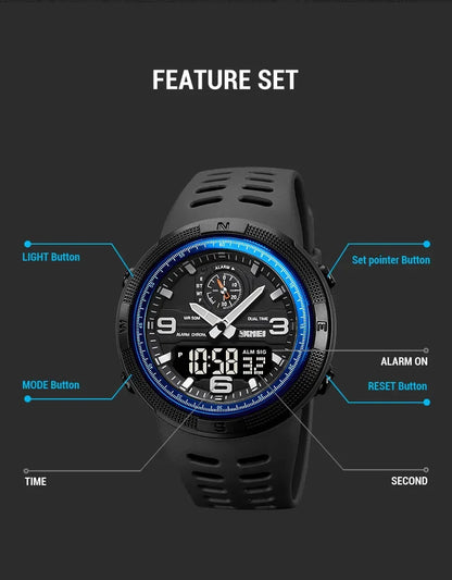 SKMEI  Outdoor Sports Men's Electronic 1655 Watch Dual Display Multi functional Waterproof Student Exploration Watch