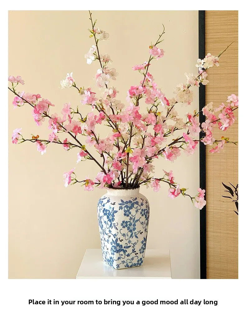 Japanese Style Artificial Cherry & Peach Blossom Bouquet, Faux Dried Floral Ornaments for Table & Living Room Home Decoration